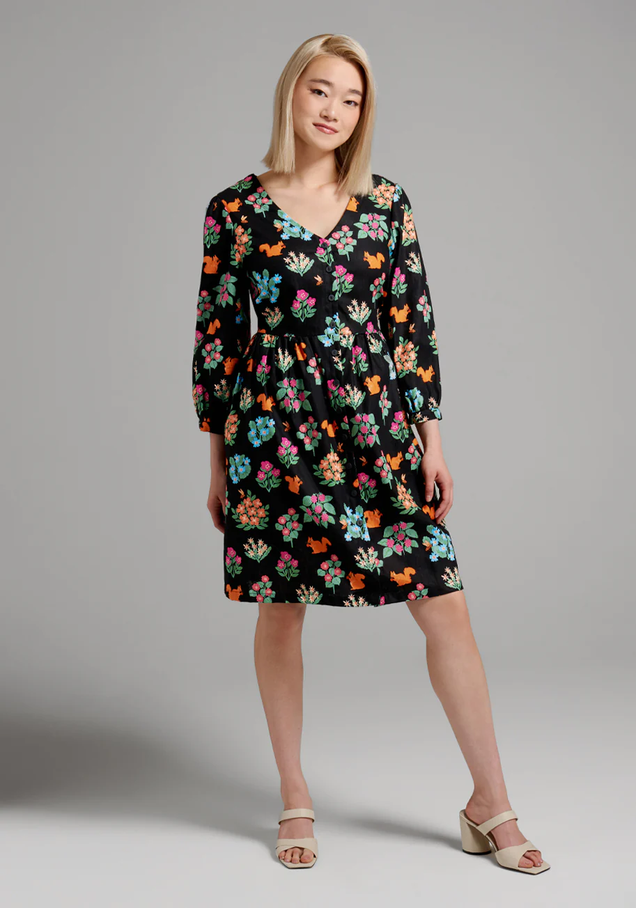 Flower Squirrel Shirt Dress - Olabens
