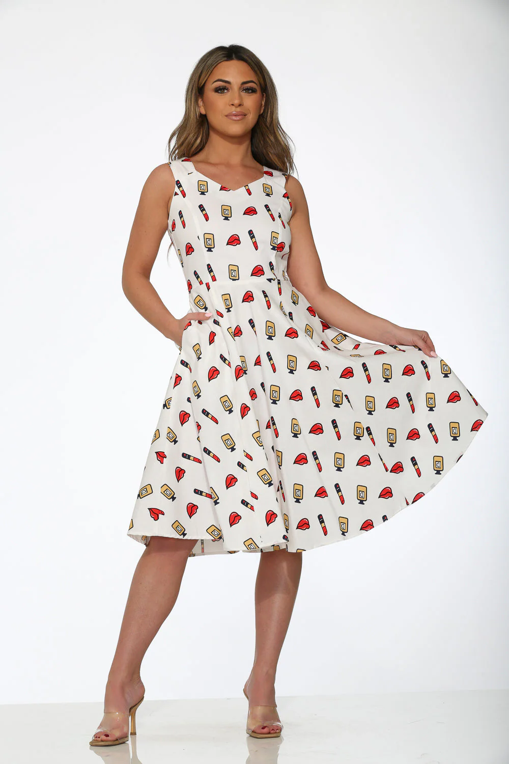 White Red Lipstick Swing Dress - Olabens