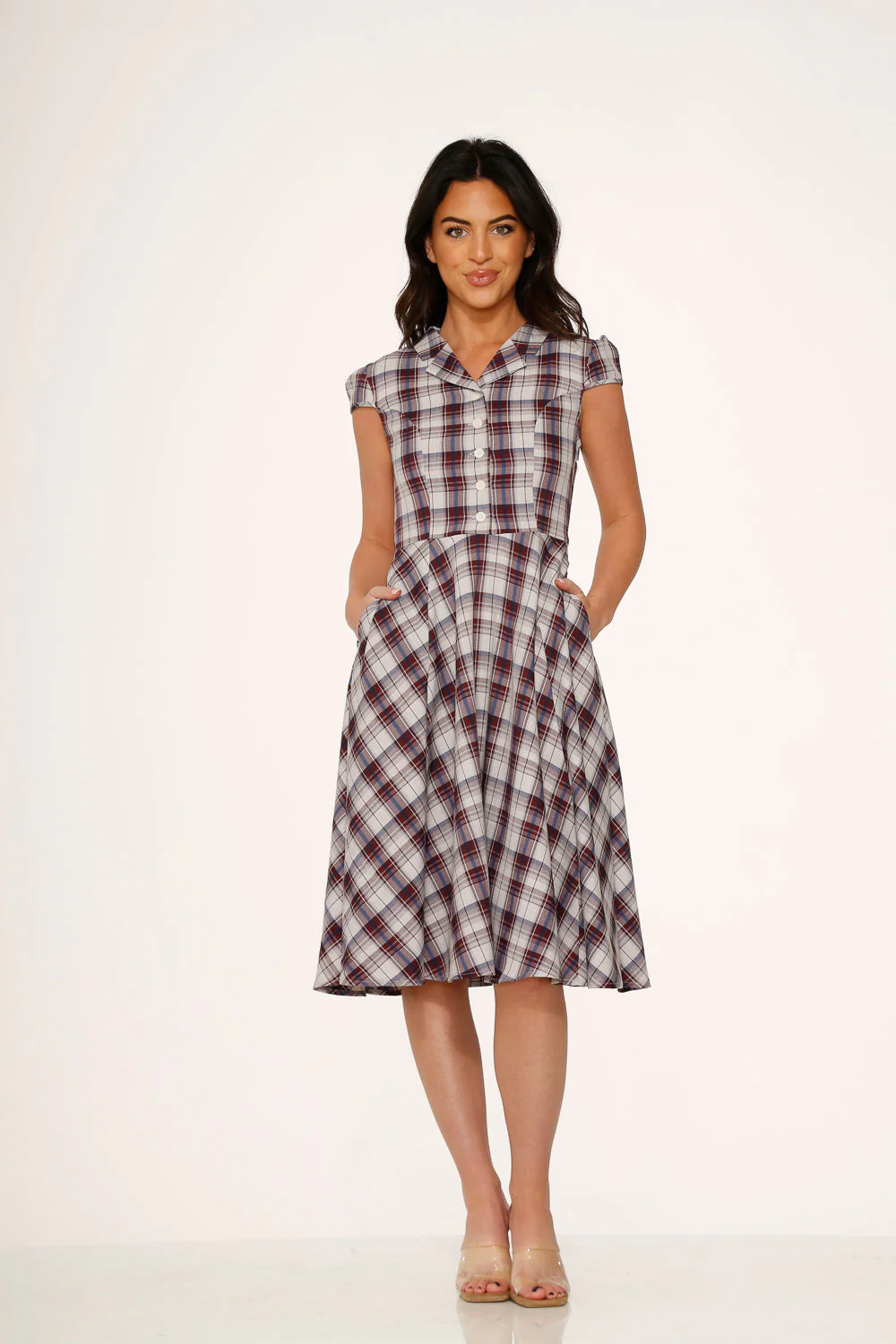 Brown Plaid Swing Dress - Olabens