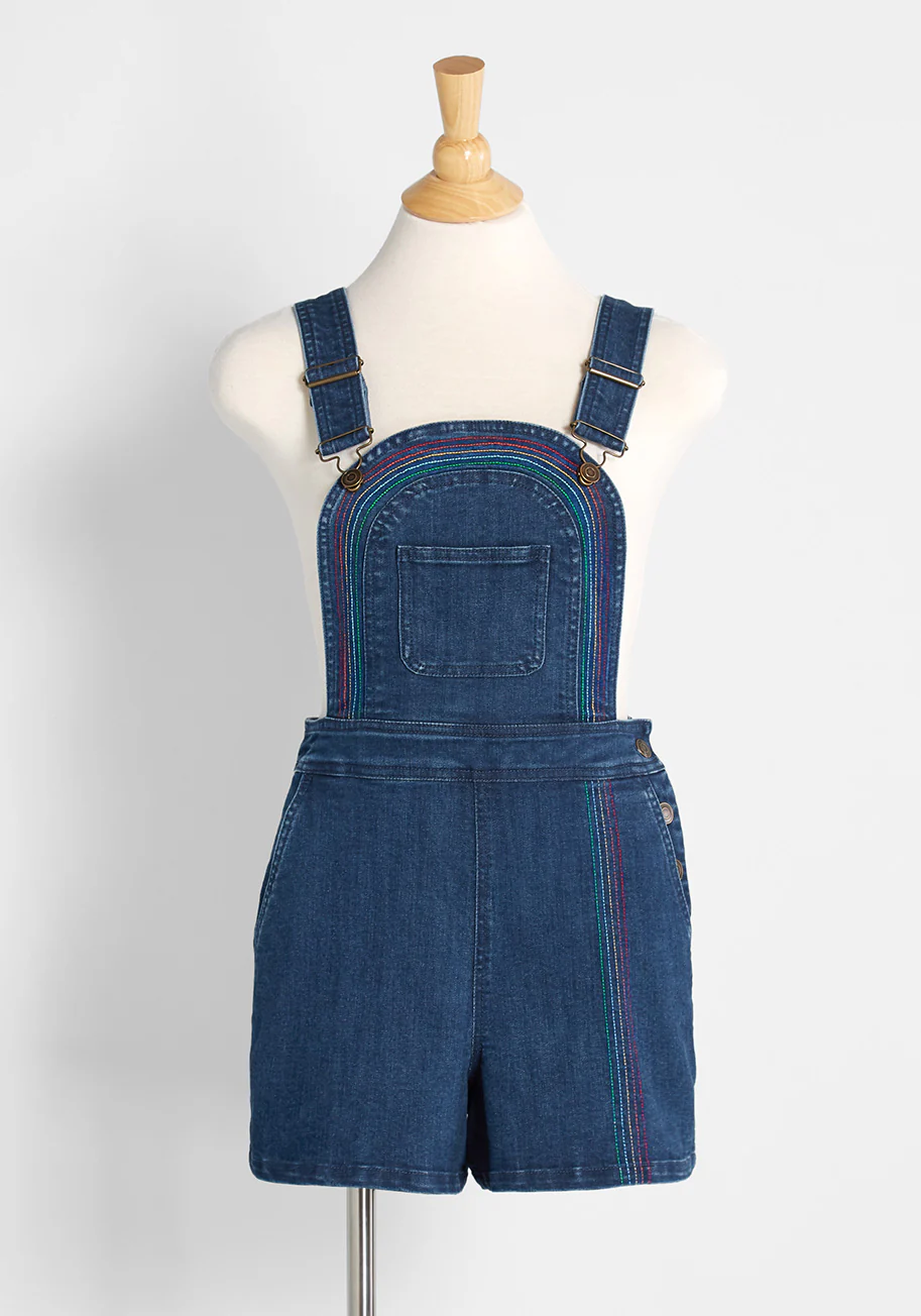 Bouncing Over The Rainbow Denim Shortalls - Olabens