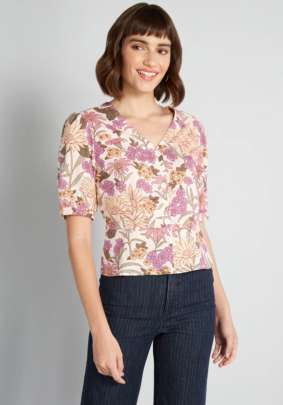 Groovy Gardens Button-Up Blouse - Olabens