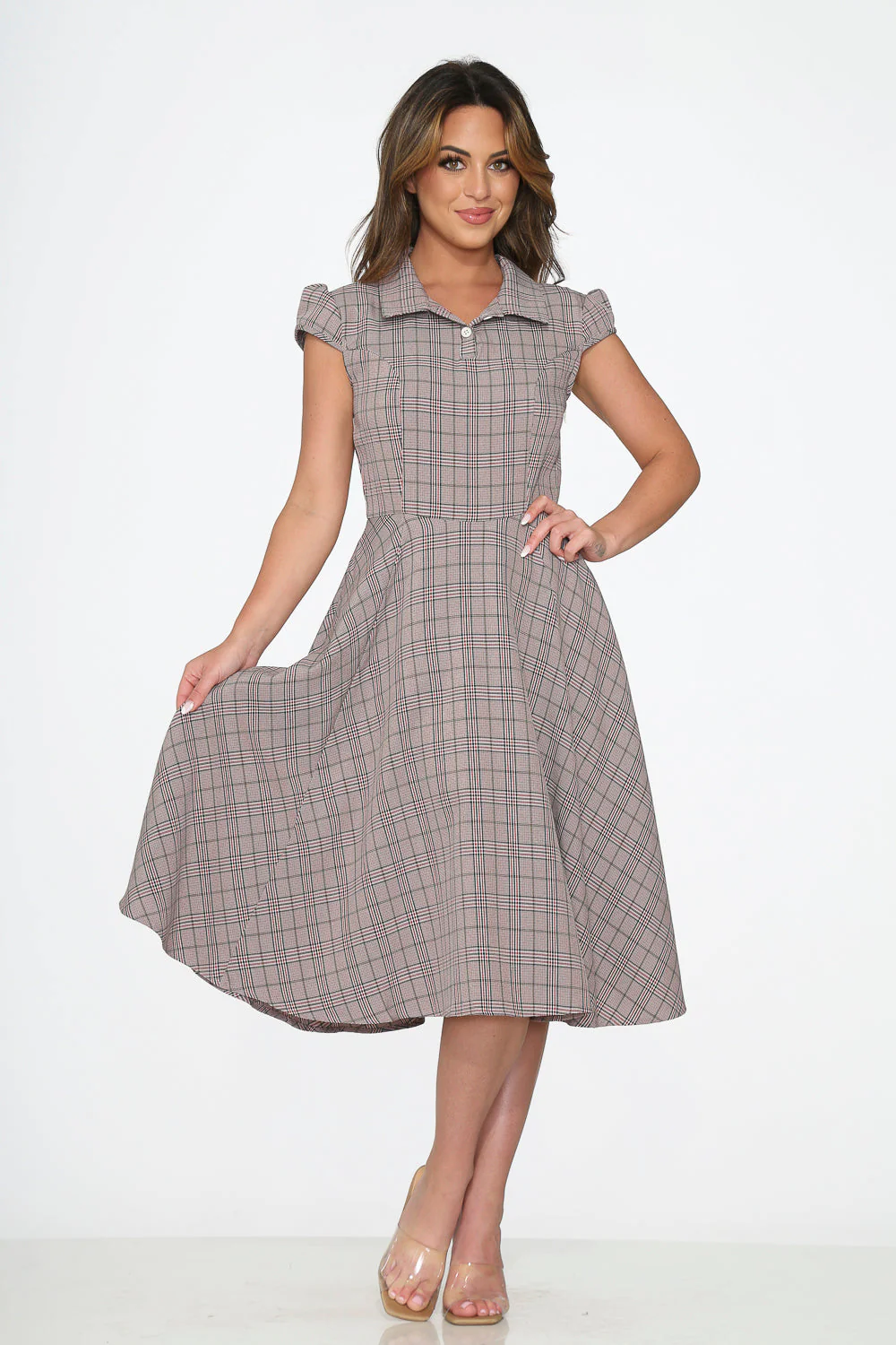 Brown Plaid Swing Dress - Olabens