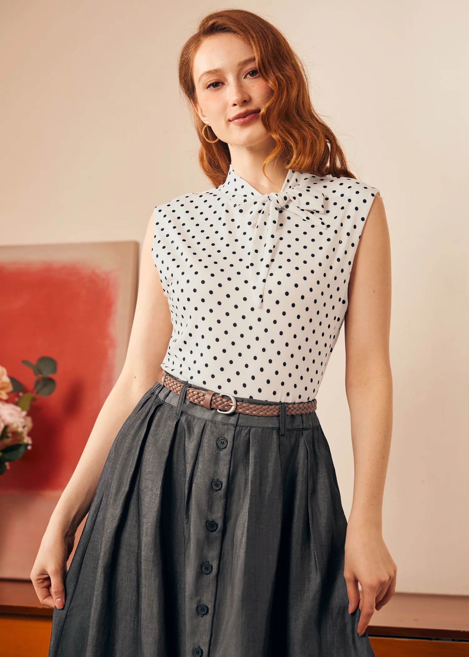 Retro Rendezvous Tie-Neck Top - Olabens