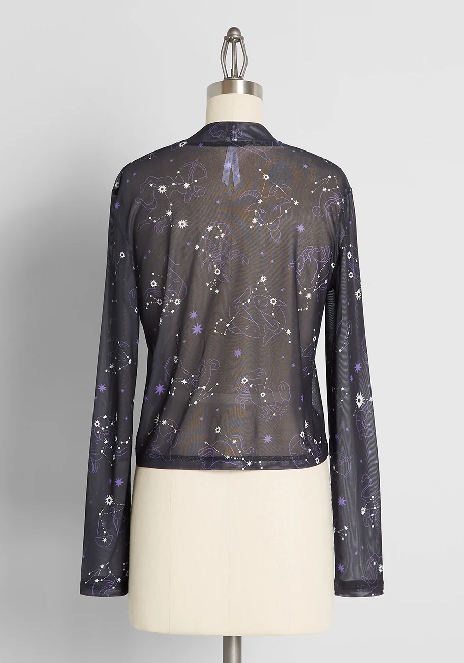 Zest Of The Zodiac Mesh Mock Neck Top - Olabens