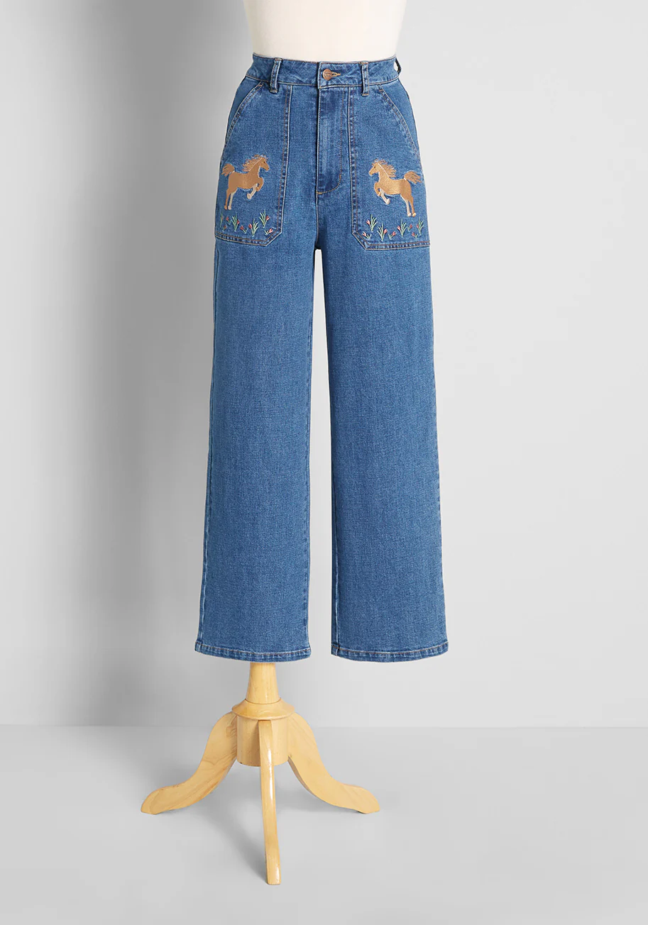 Runaway Rodeo Embroidered Wide-Leg Jeans - Olabens
