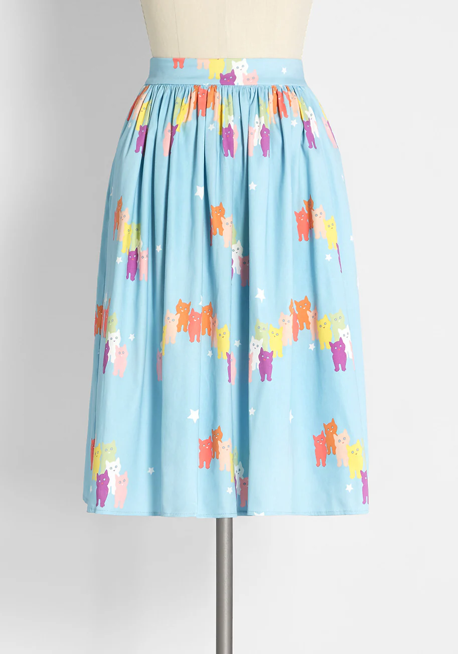 Isnyt x Collectif Rainbow Sky Kittens Swing Skirt - Olabens