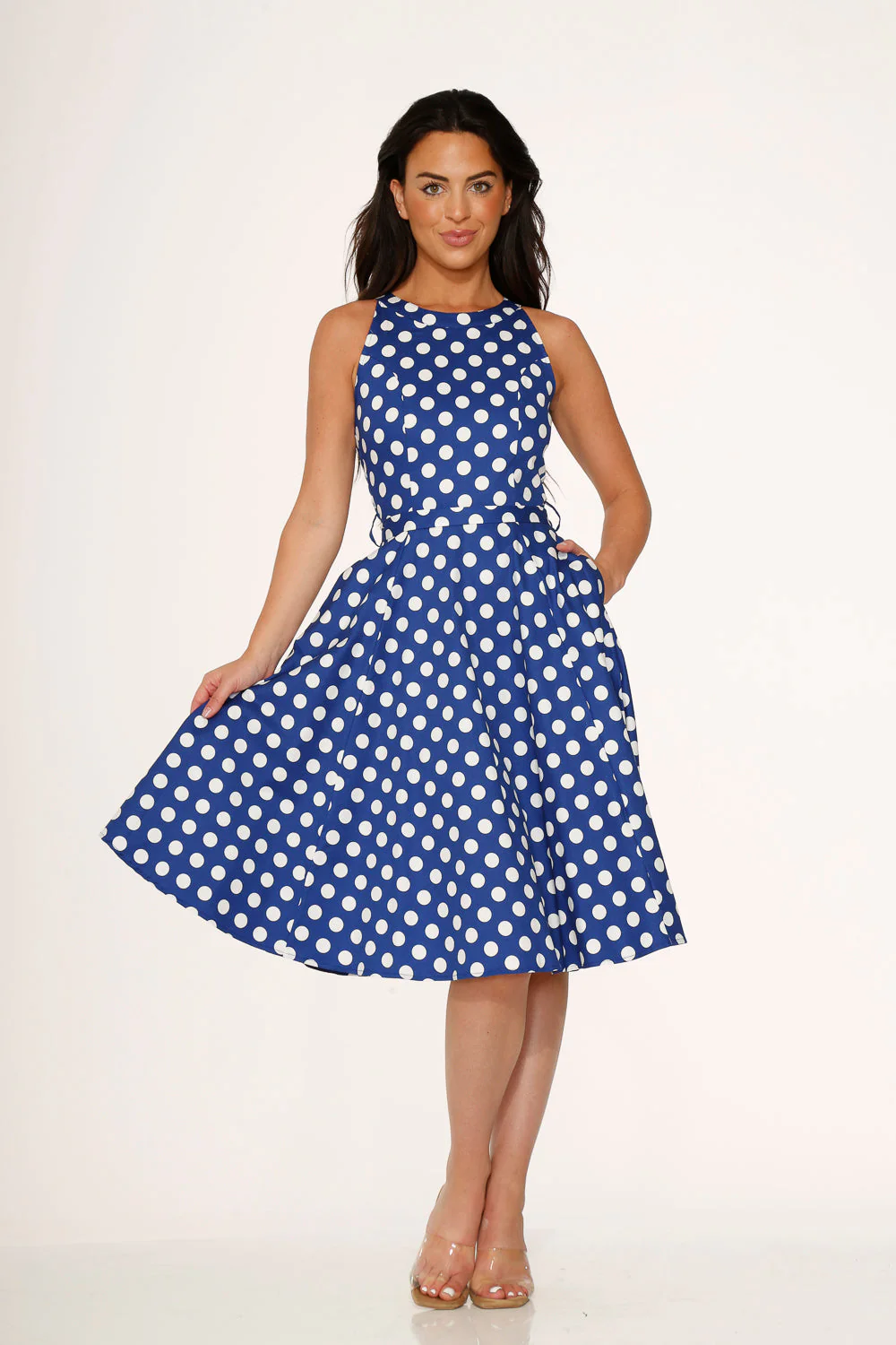 Blue Polka Dot Swing Dress - Olabens