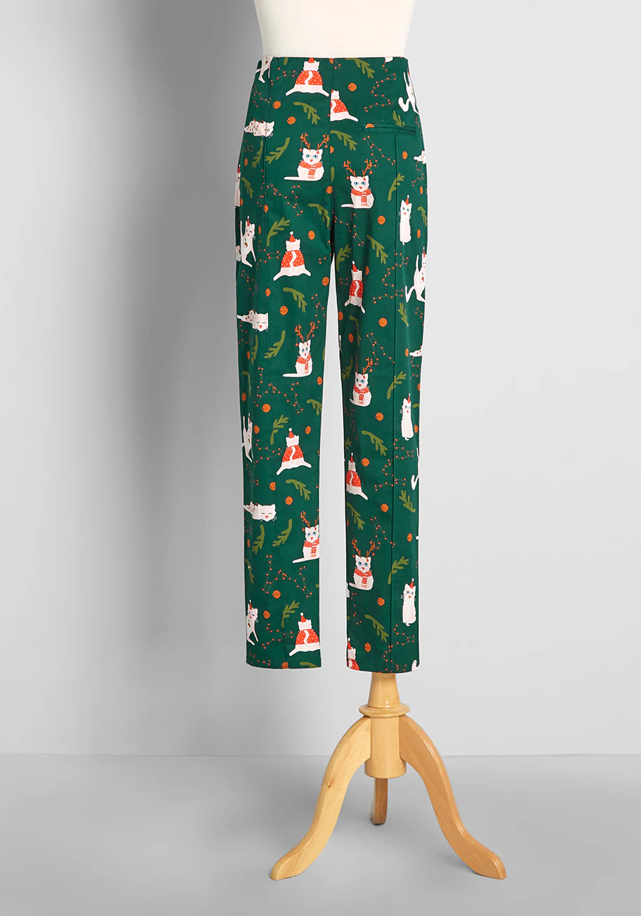 Festively Frocked Felines Pants - Olabens