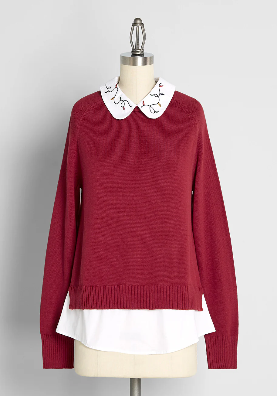 Holiday Lane Embroidered Twofer Sweater - Olabens