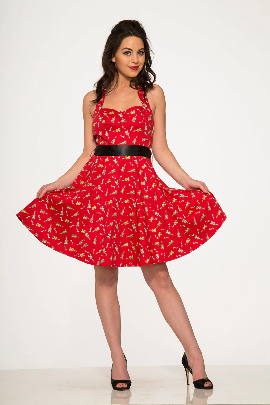 Red Violin Halter Swing Dress - Olabens