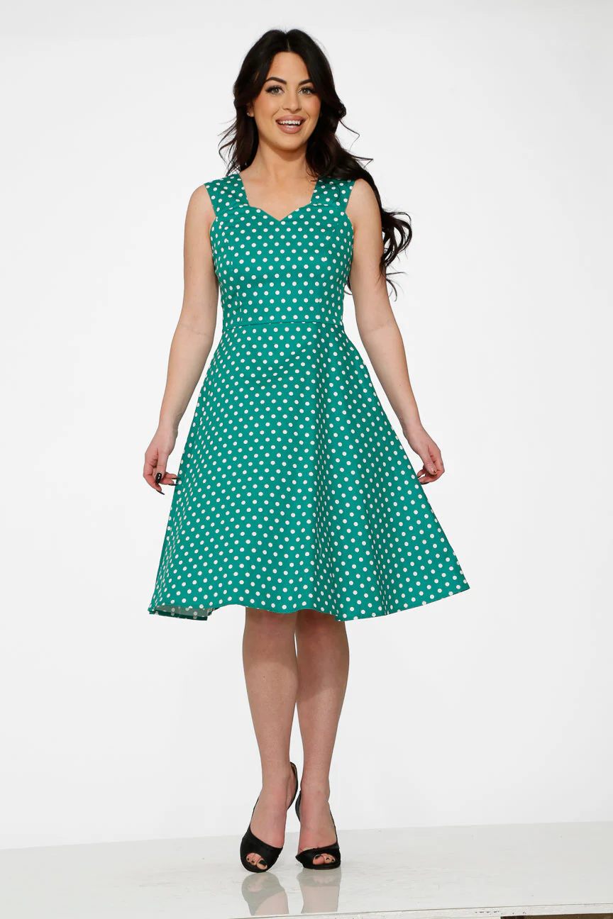 Green & White Polka Dot Dress - Olabens