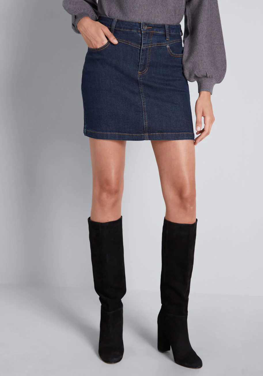Karaoke Seamstress Mini Denim Skirt - Olabens