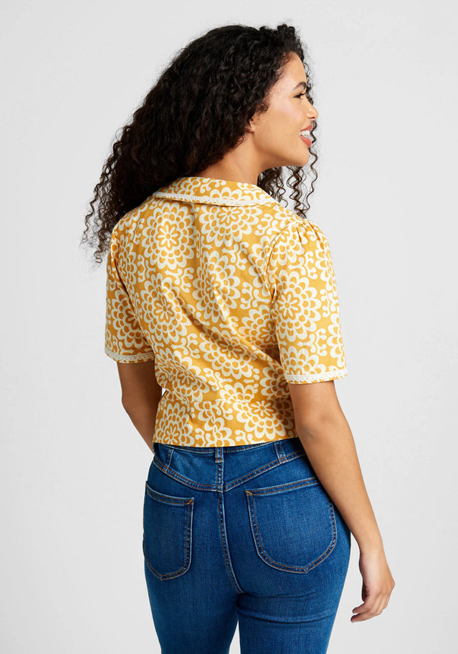 Sunflower Sojourn Tie-Waist Top - Olabens