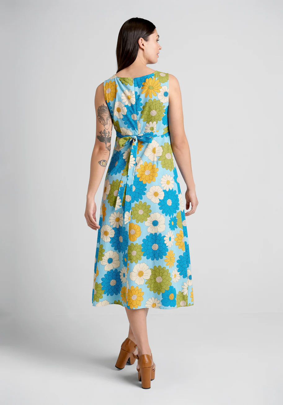 Clear Blue Sky Garden Midi Dress - Olabens