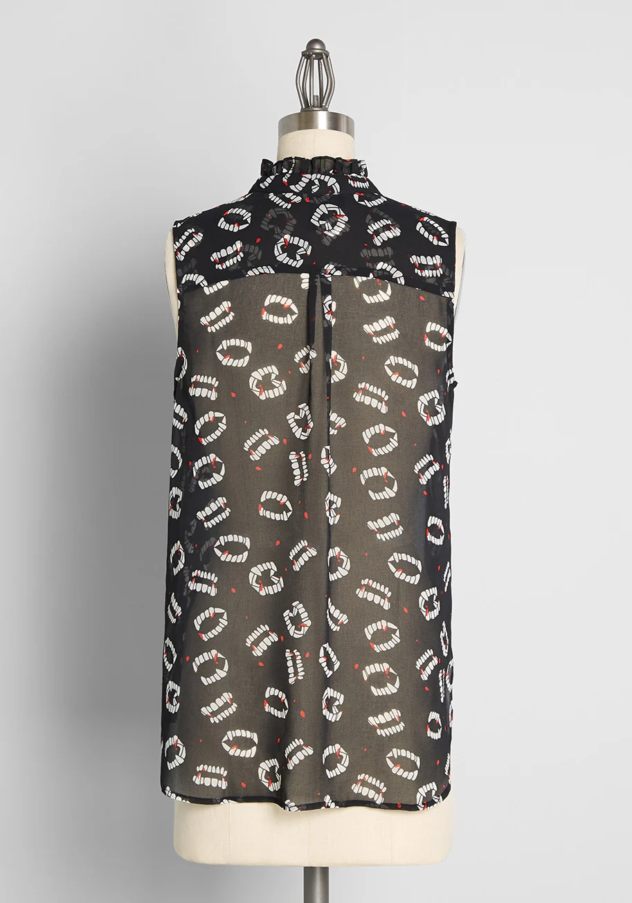 Bite Me I'm Fang-tastic Tie-Neck Blouse - Olabens