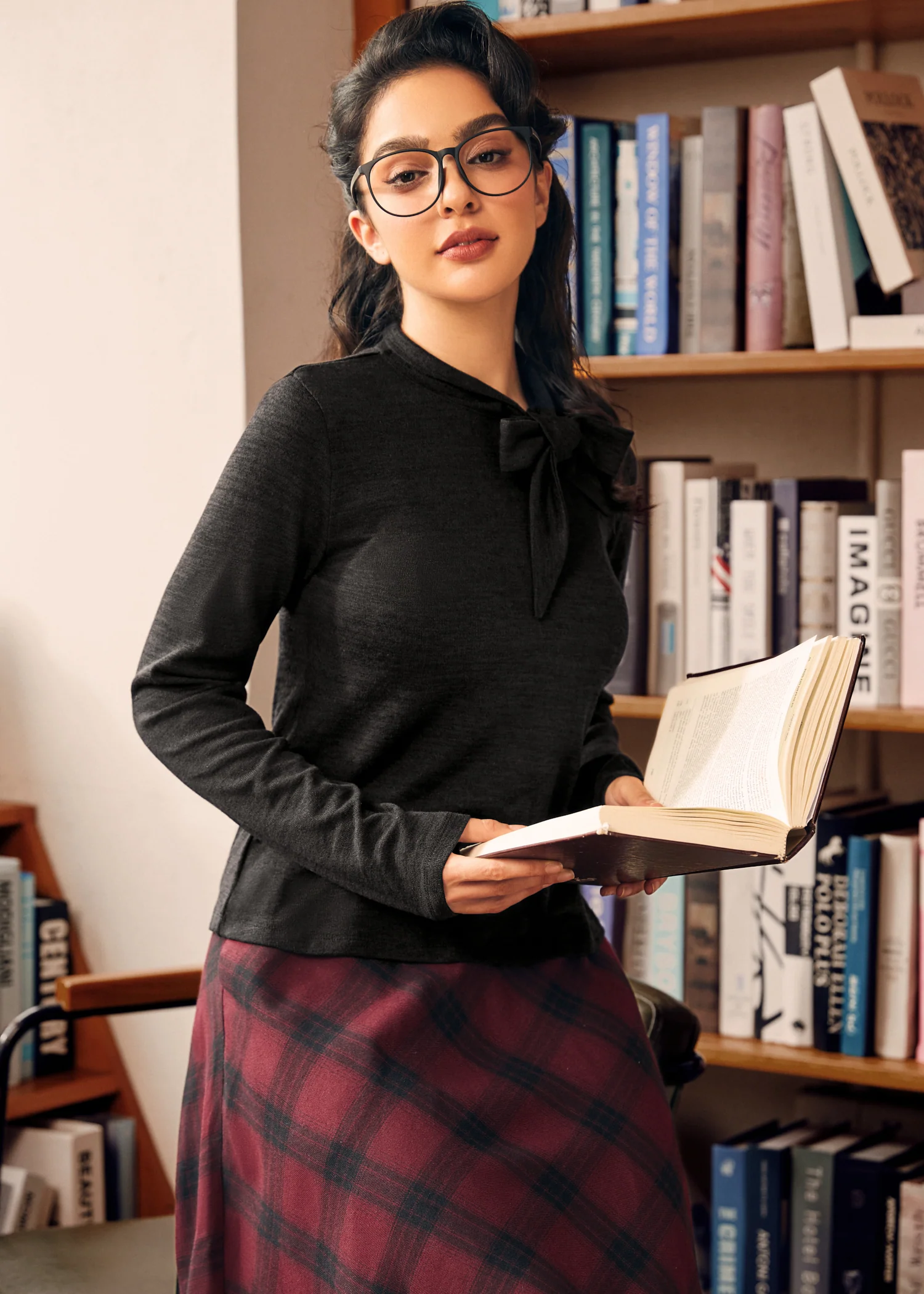 Rydell High Revisited Long Sleeve Tie-Neck Top - Olabens