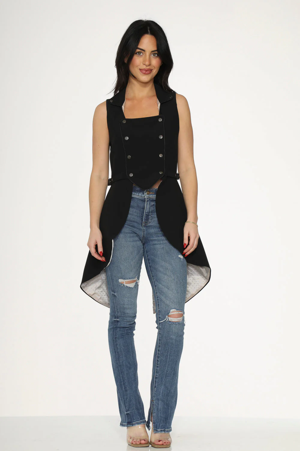 Black& Beige Pin Dot Vest - Olabens