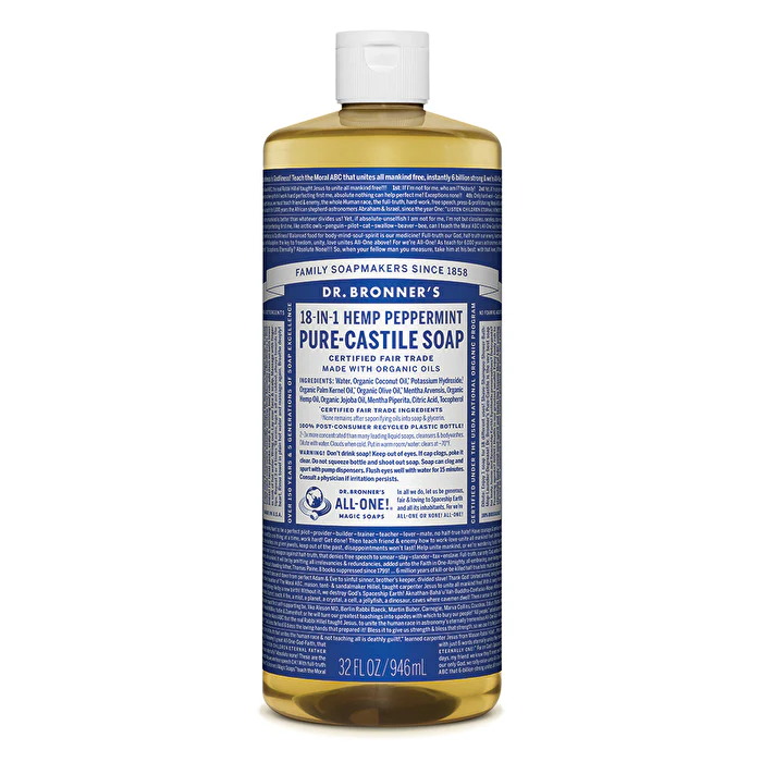 Dr. Bronner's Pure-Castile Soap Liquid (Hemp 18-in-1) Peppermint 946ml - Olabens