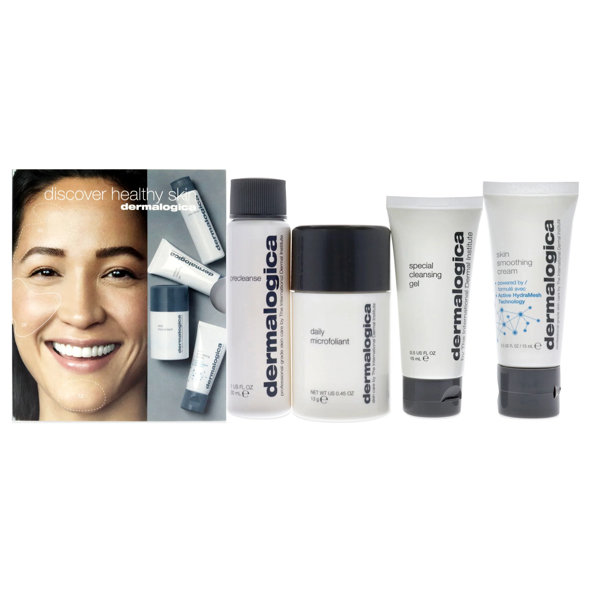 Dermalogica Discover Healthy Skin Kit by Dermalogica for Unisex - 4 Pc 1oz Precleanse, 0.5oz Special Cleansing Gel, 0.45oz Daily Microfoliant, 0.5oz Skin Smoothing Cream - Olabens