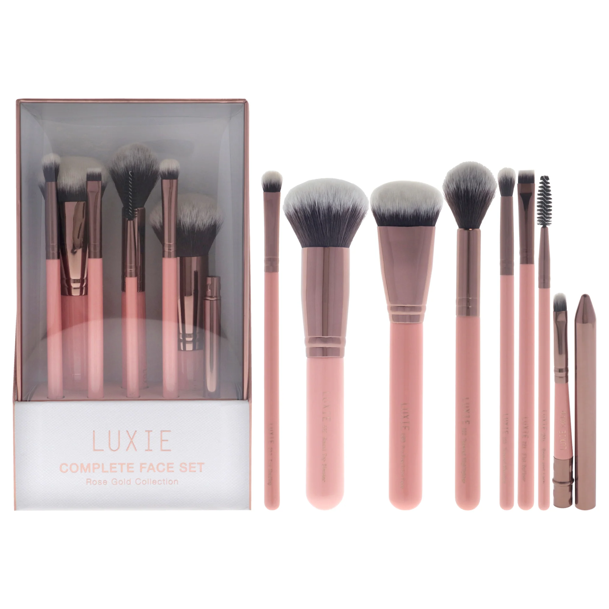 Rose Gold Complete Face Brush Set by Luxie for Women - 8 Pc Brush - Olabens
