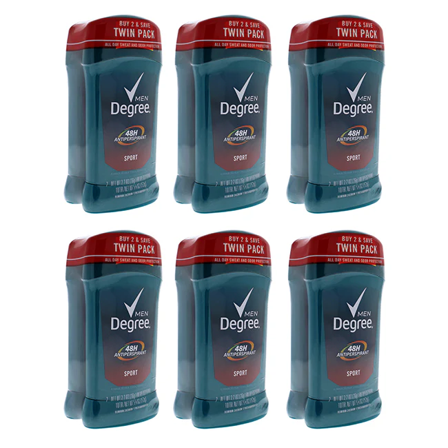 Degree Men 48H Antiperspirant Sport Deodorant Stick Duo by Degree for Men - 2 x 2.7 oz Deodorant Stick - Pack of 6 - Olabens