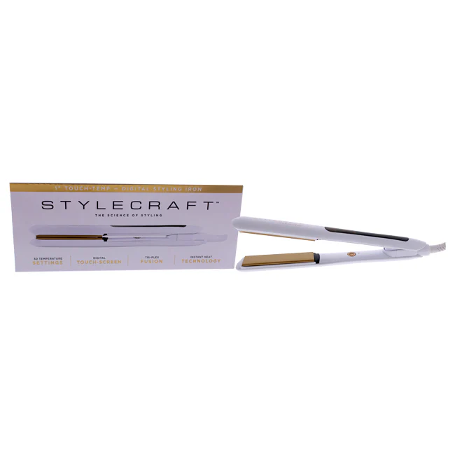 StyleCraft Touch-Temp Digital Styling Iron - SCTT1W White by StyleCraft for Unisex - 1 Inch Flat Iron - Olabens