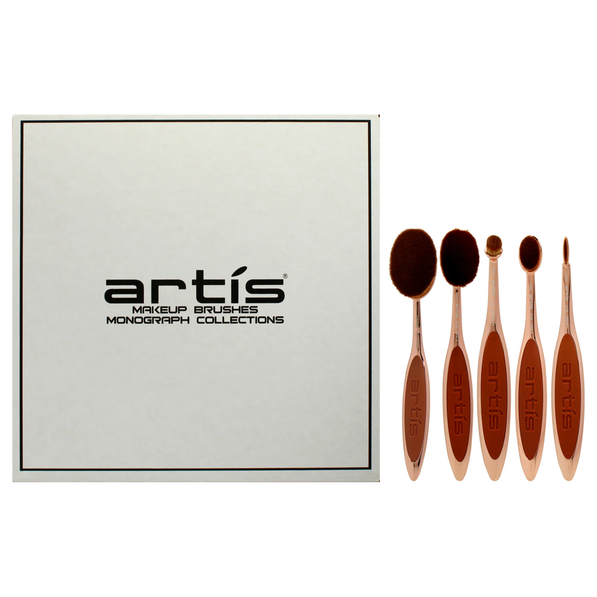 Elite 5 Brush Set - Rose Gold by Artis for Women - 5 Pc Elite Collection Oval Brush 7 - Rose Gold, Elite Collection Oval Brush 6 - Rose Gold, Elite Collection Oval Brush 4 - Rose Gold, Elite Collection Linear Brush 1- Rose Gold, Elite Collection Circ - Olabens