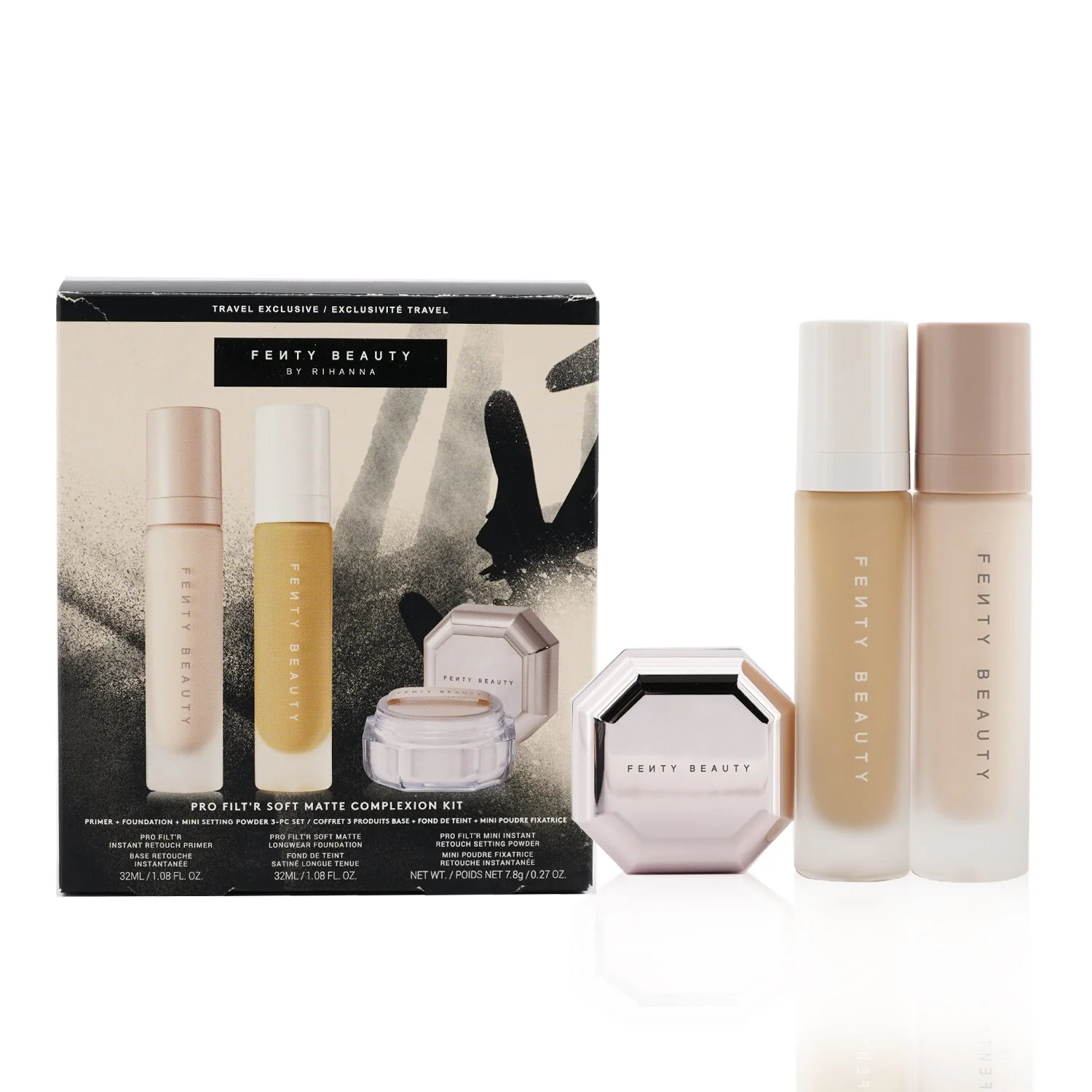Fenty Beauty by Rihanna Pro Filt'R Soft Matte Complexion Kit: Foundation 32ml + Primer 32ml + Instant Retouch Setting Powder 7.8g - #120  3pcs - Olabens