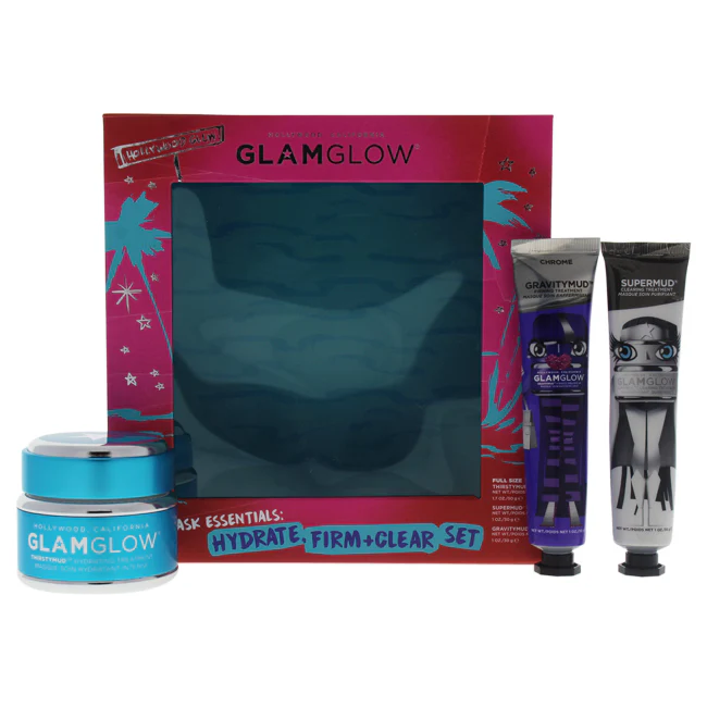 Glamglow Mask Essentials Hydrate Firm and Clear Set by Glamglow for Women - 3 Pc 1.7oz Thirstymud, 1oz Supermud, 1oz Gravitymud - Olabens