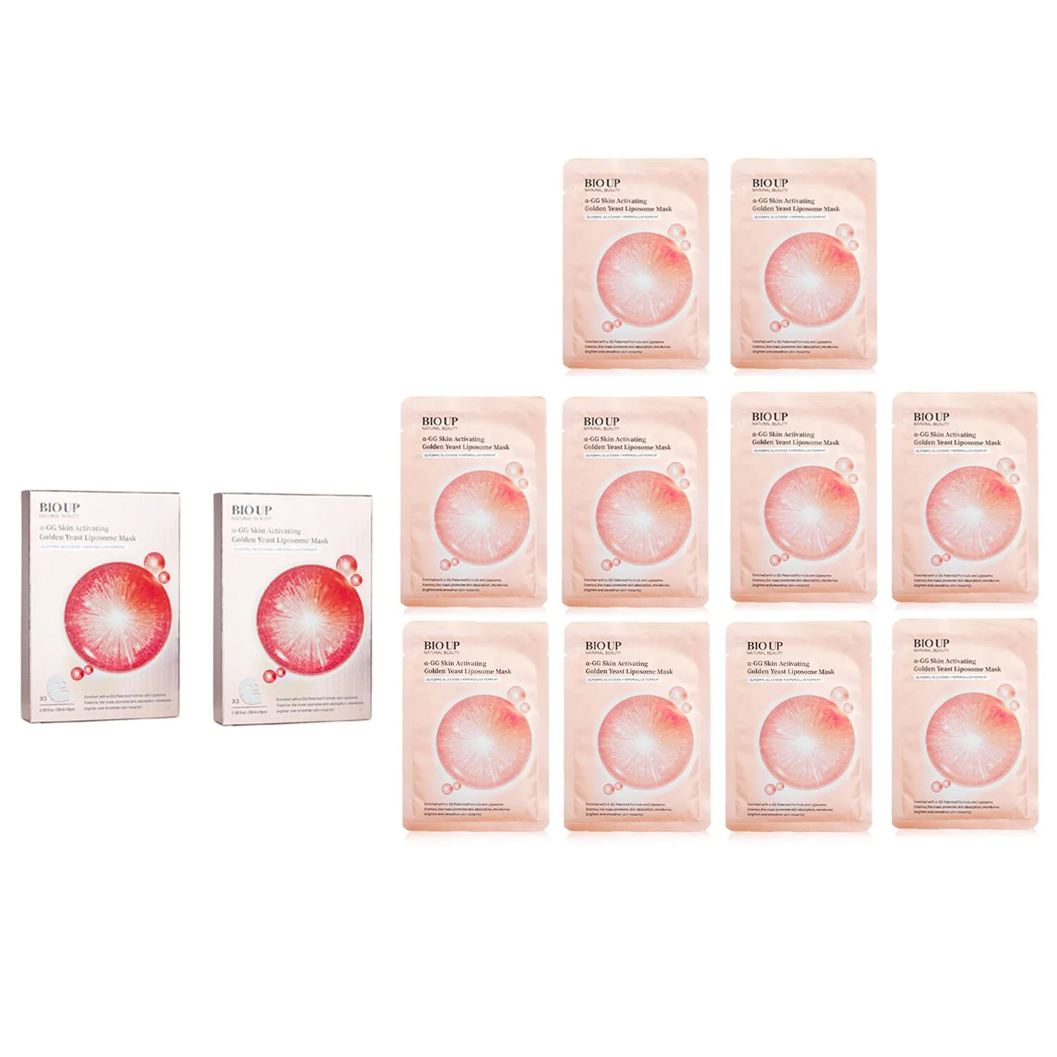 Natural Beauty BIO UP a-GG Skin Activating Golden Yeast Liposome Mask Duo Pack  2x5x25ml/0.84oz - Olabens