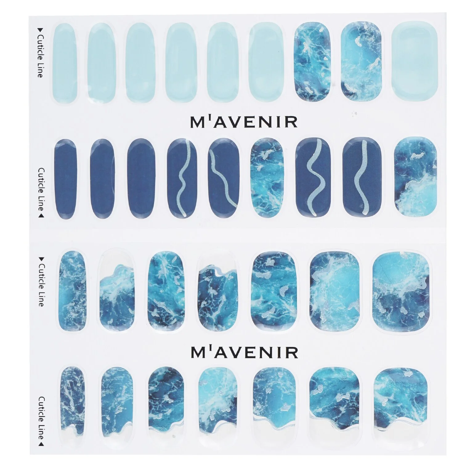 Mavenir Nail Sticker (Blue) - # Deep Water Wave Nail  32pcs - Olabens