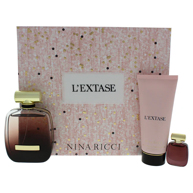 Nina Ricci LExtase by Nina Ricci for Women - 3 Pc Gift Set 2.7oz EDP Spray, 0.17oz EDP Spray, 3.4oz Body Lotion - Olabens