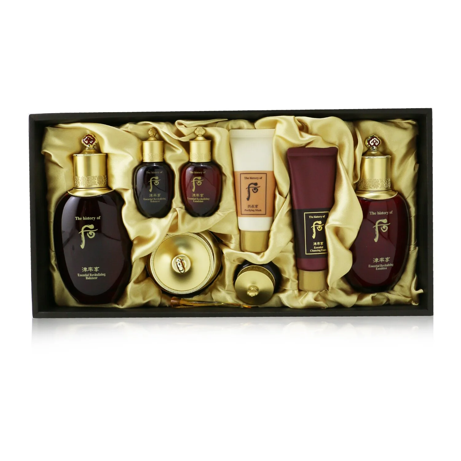 Whoo (The History Of Whoo) Jinyulhyang Essential Revitalizing Set: Balancer (150ml+20ml) + Emulsion (110ml+20ml) + Cream 30ml + Eye Cream 4ml + Cleansing Foam 40ml + Purifying Mask 30ml  8pcs - Olabens