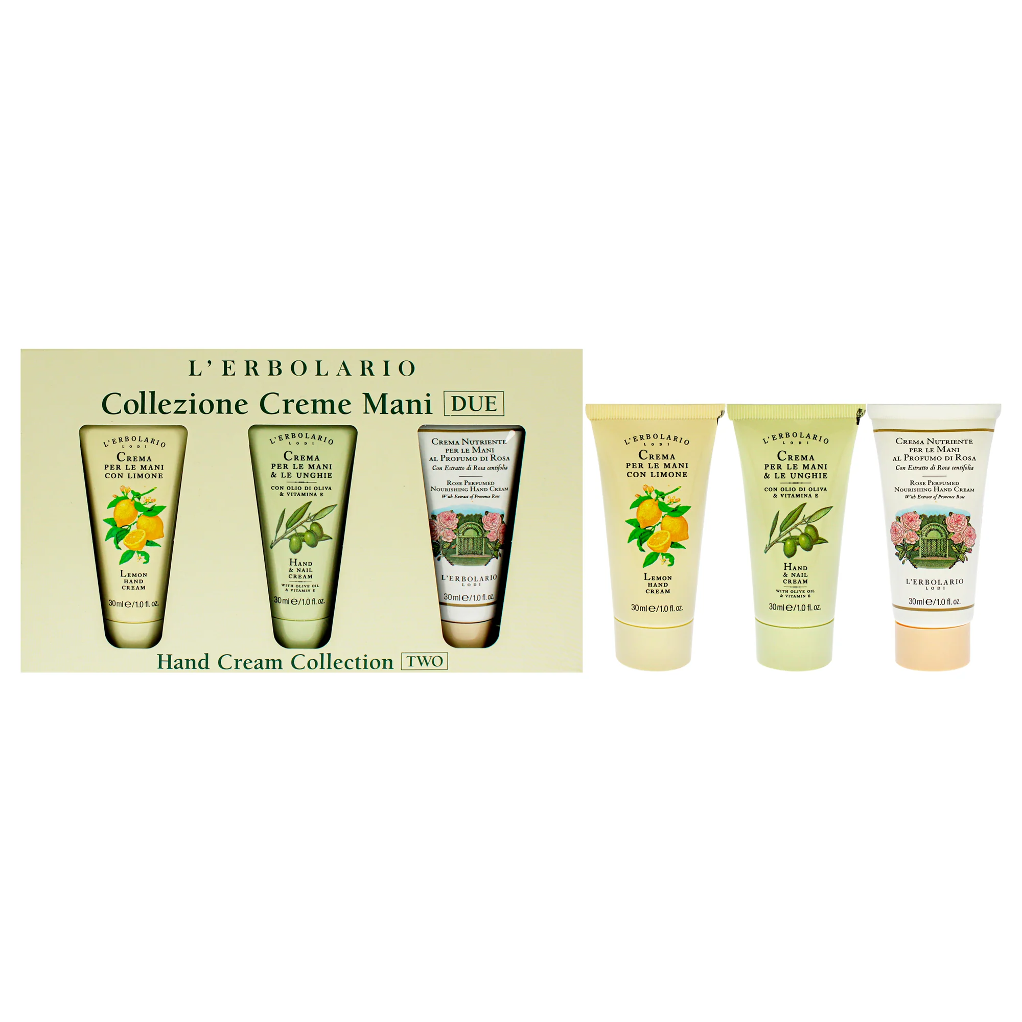 LErbolario Hand Cream Collection Two by LErbolario for Unisex - 3 Pc 1oz Hand and Nail Cream, 1oz Perfumed Nourishing Hand Cream - Rose, 1oz Hand Cream - Lemon - Olabens