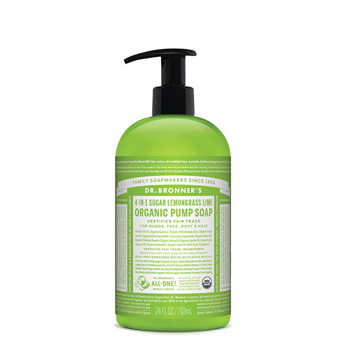 Dr. Bronner's Organic Sugar Soap 4-in-1 Lemongrass Lime (Pump) 710ml - Olabens