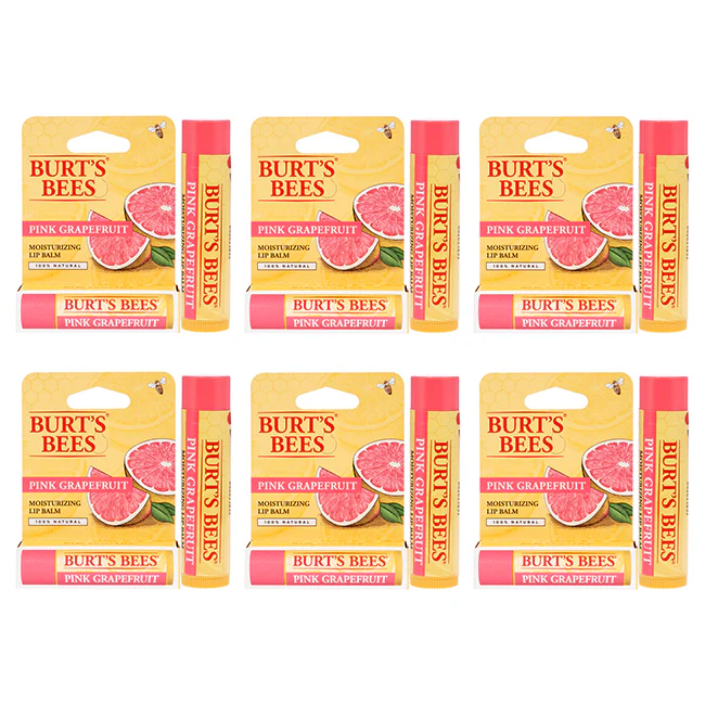 Burts Bees Pink Grapefruit Moisturizing Lip Balm Blister by Burts Bees for Unisex - 0.15 oz Lip Balm - Pack of 6 - Olabens