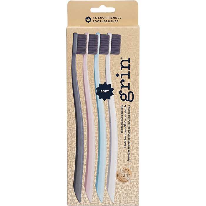 Grin Biodegradable Toothbrush Soft Mint-Ivory-Navy-Pink 8x4pk - Olabens