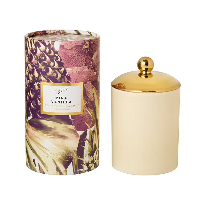Sohum Tropicale Botanical Candle Eco Cedarwick Candle in Ceramic Jar Pina Vanilla 340g - Olabens