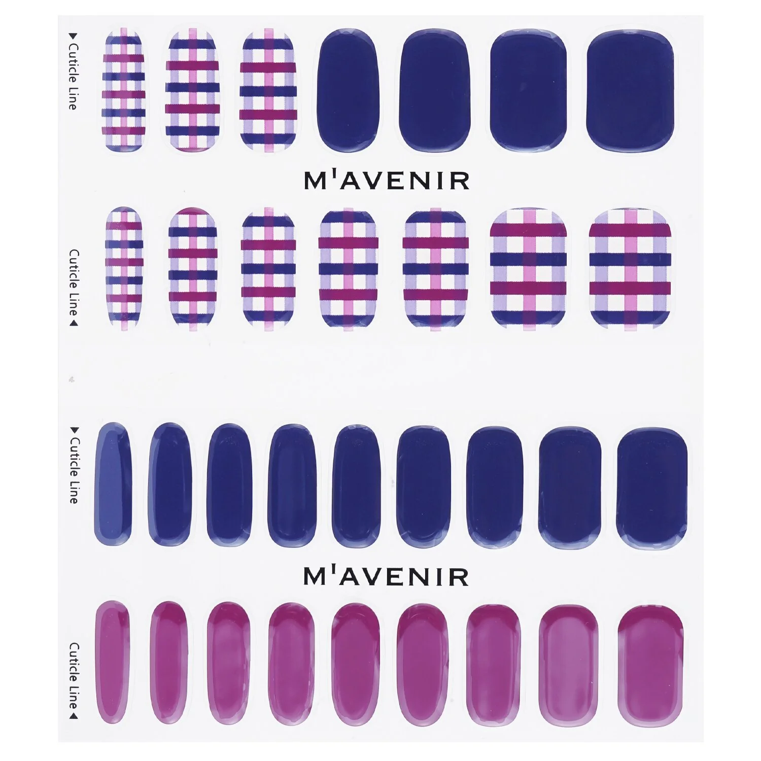 Mavenir Nail Sticker (Patterned) - # Gingham Check With Purple Nail  32pcs - Olabens
