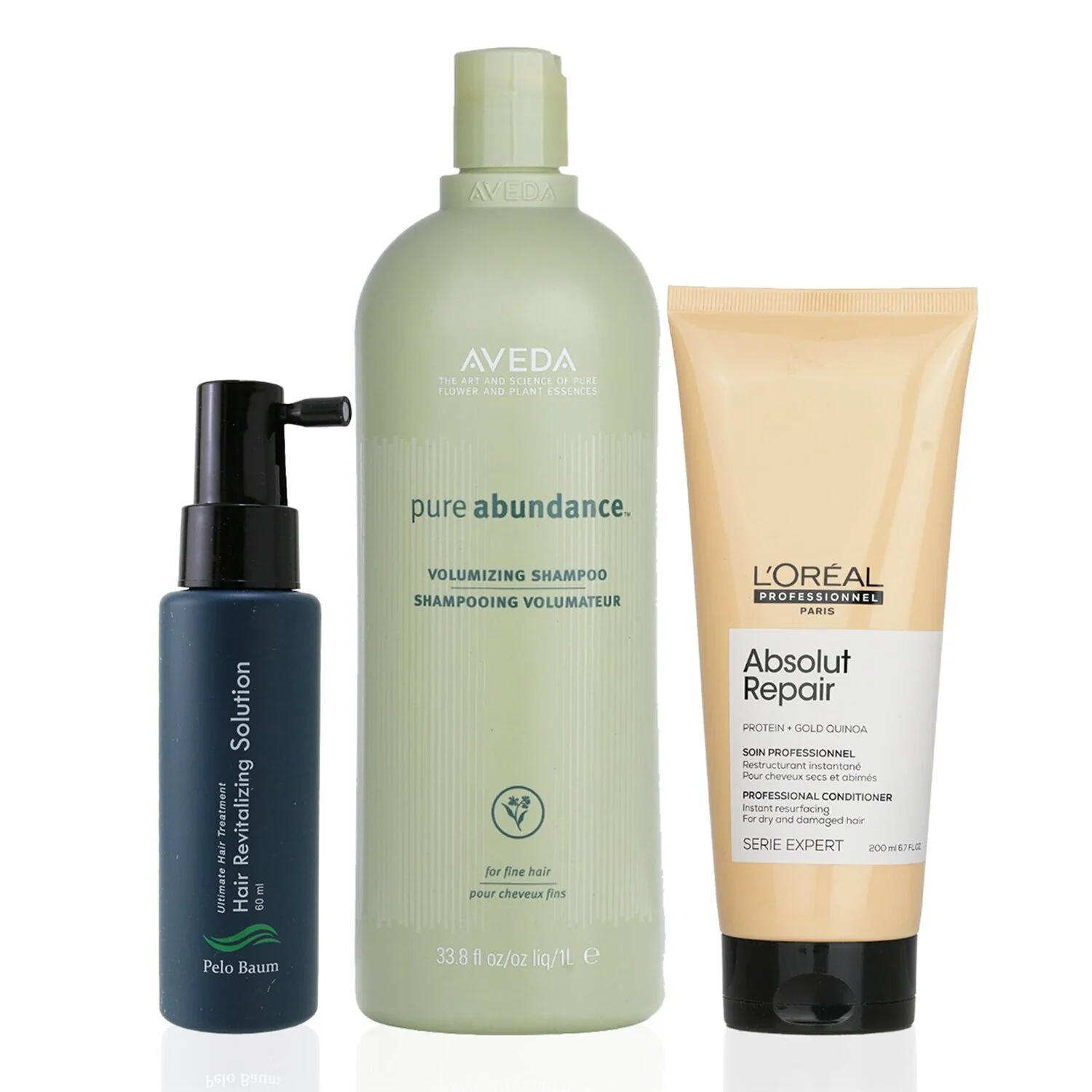 Pelo Baum Pelo Baum Hair Revitalizing Solution 60ml + Aveda Volumizing Shampoo 1000ml + L'Oreal Resurfacing Conditioner 200ml  3pcs - Olabens