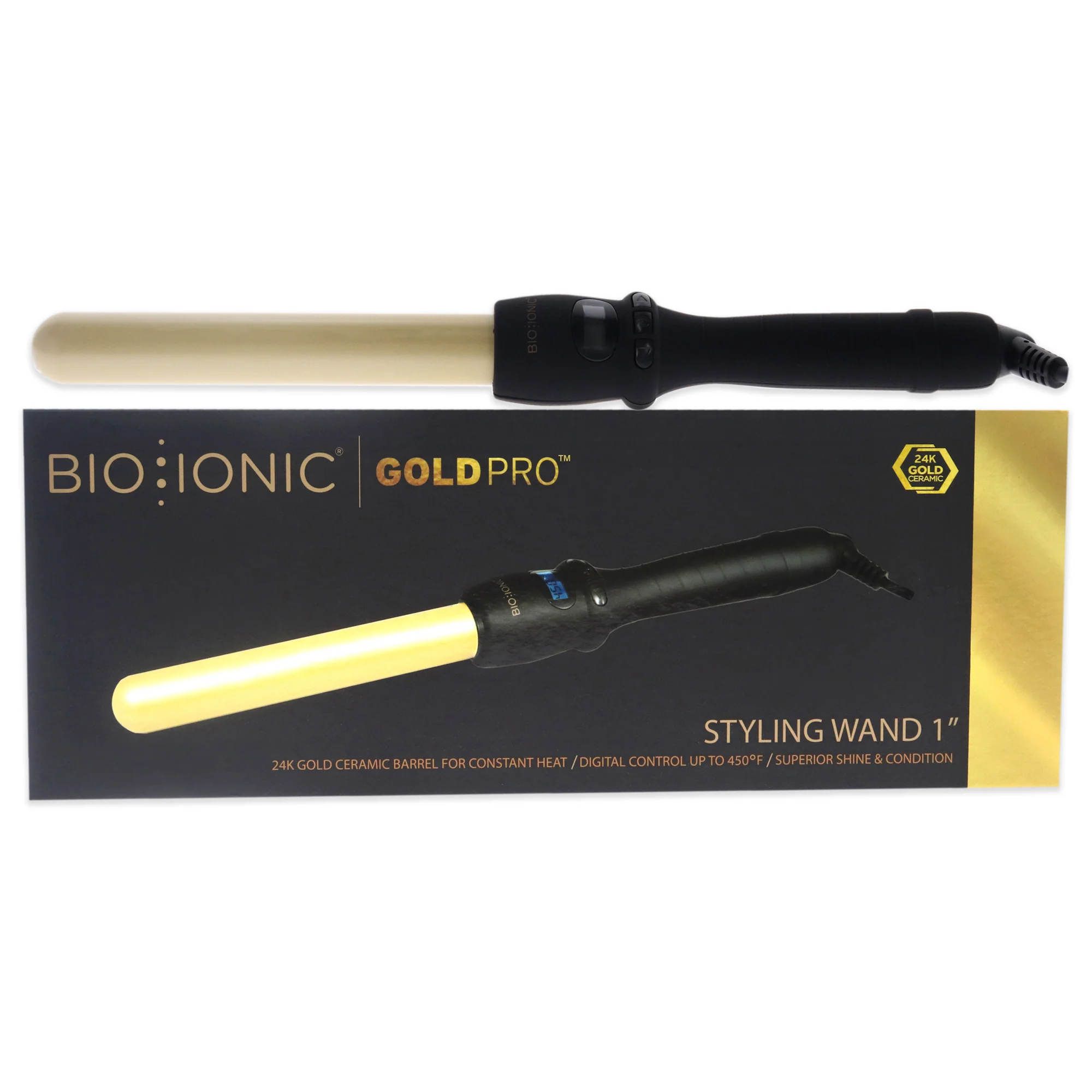 Gold Pro Styling Wand by Bio Ionic for Women - 1 Inch Curling Iron - Olabens