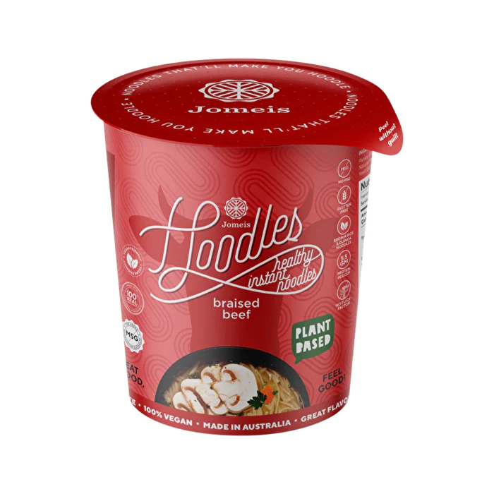 Jomeis Fine Foods Hoodles Healthy Instant Noodles Braised Beef Cup 60g - Olabens