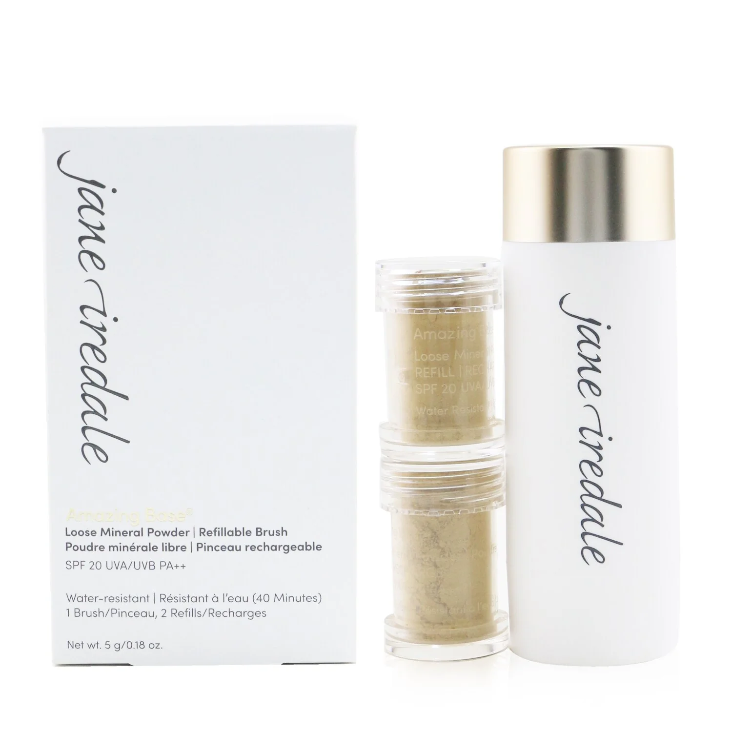 Jane Iredale Amazing Base Loose Mineral Powder SPF 20 Refillable Brush (1x Brush, 2x Refills) - Golden Glow  2x2.5g/0.09oz - Olabens