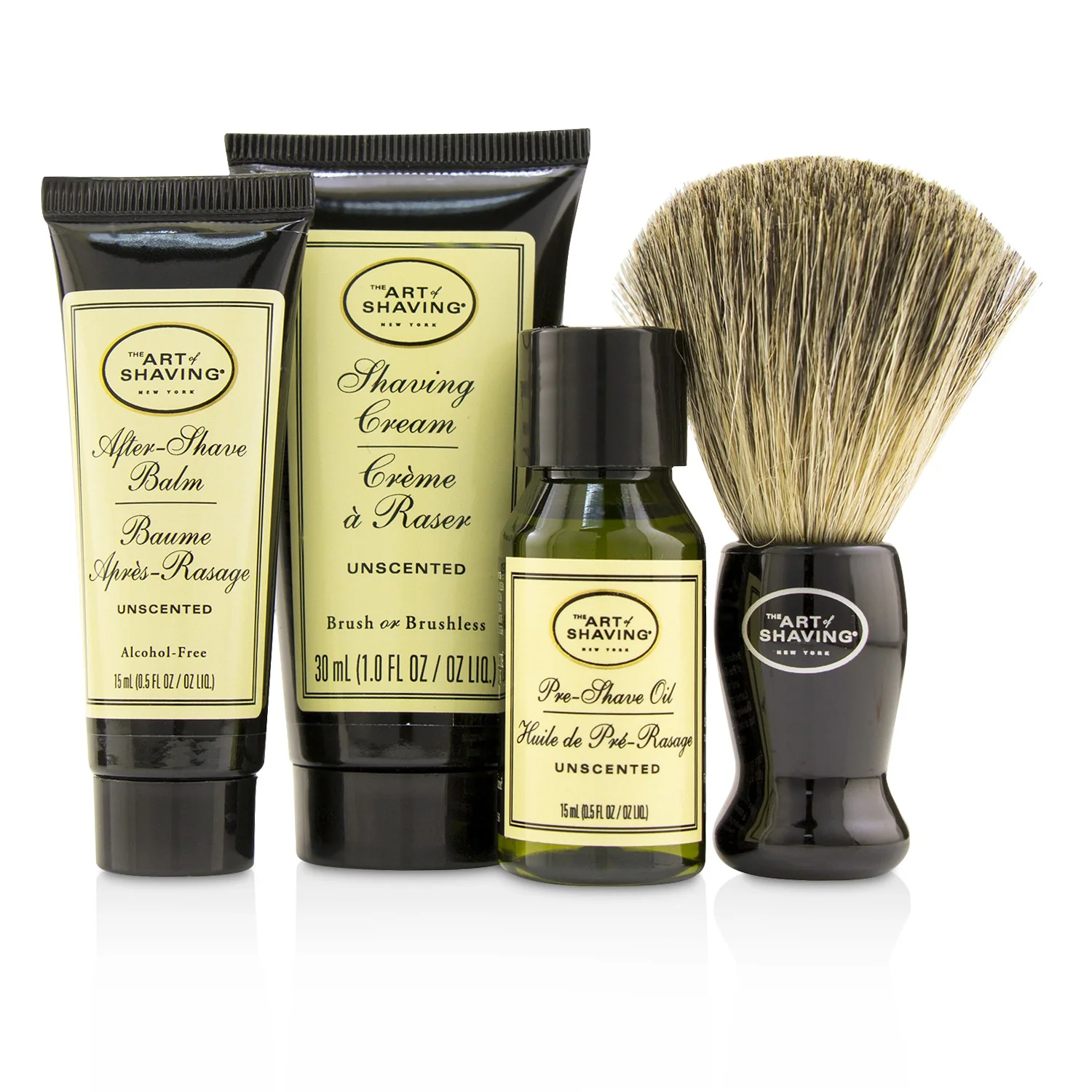 The Art Of Shaving Starter Kit - Unscented: Pre Shave Oil + Shaving Cream + After Shave Balm + Brush + Bag  4pcs + 1 Bag - Olabens