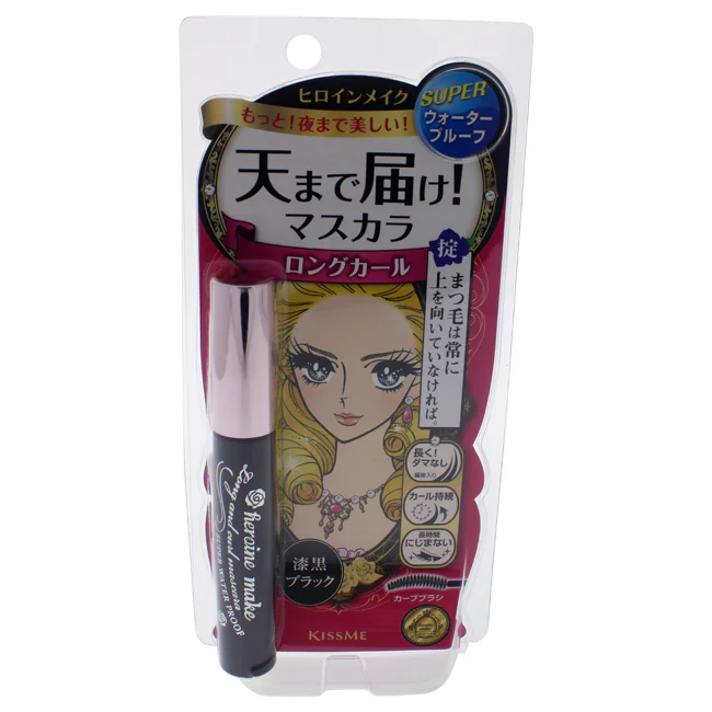KISS ME Heroine Make Long and Curl Mascara Super Waterproof - 01 Super Black by Kiss Me for Women - 0.21 oz Mascara - Olabens