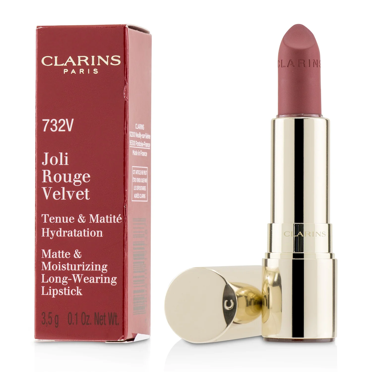 Clarins Joli Rouge Velvet (Matte & Moisturizing Long Wearing Lipstick) - # 732V Grenadine  3.5g/0.1oz - Olabens
