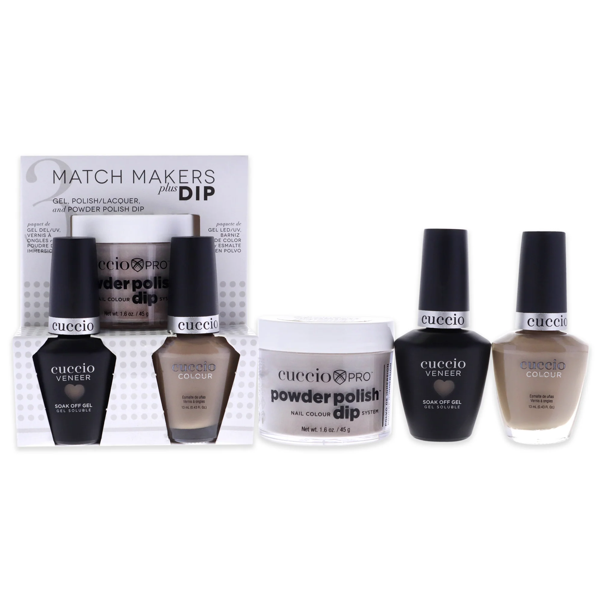 Match Makers Plus Dip - Fur-Ocious by Cuccio Colour for Women - 3 Pc 1.6oz Pro Powder Polish Dip System, 0.44oz Veneer Soak Off Gel, 0.43oz Colour Nail Polish - Olabens