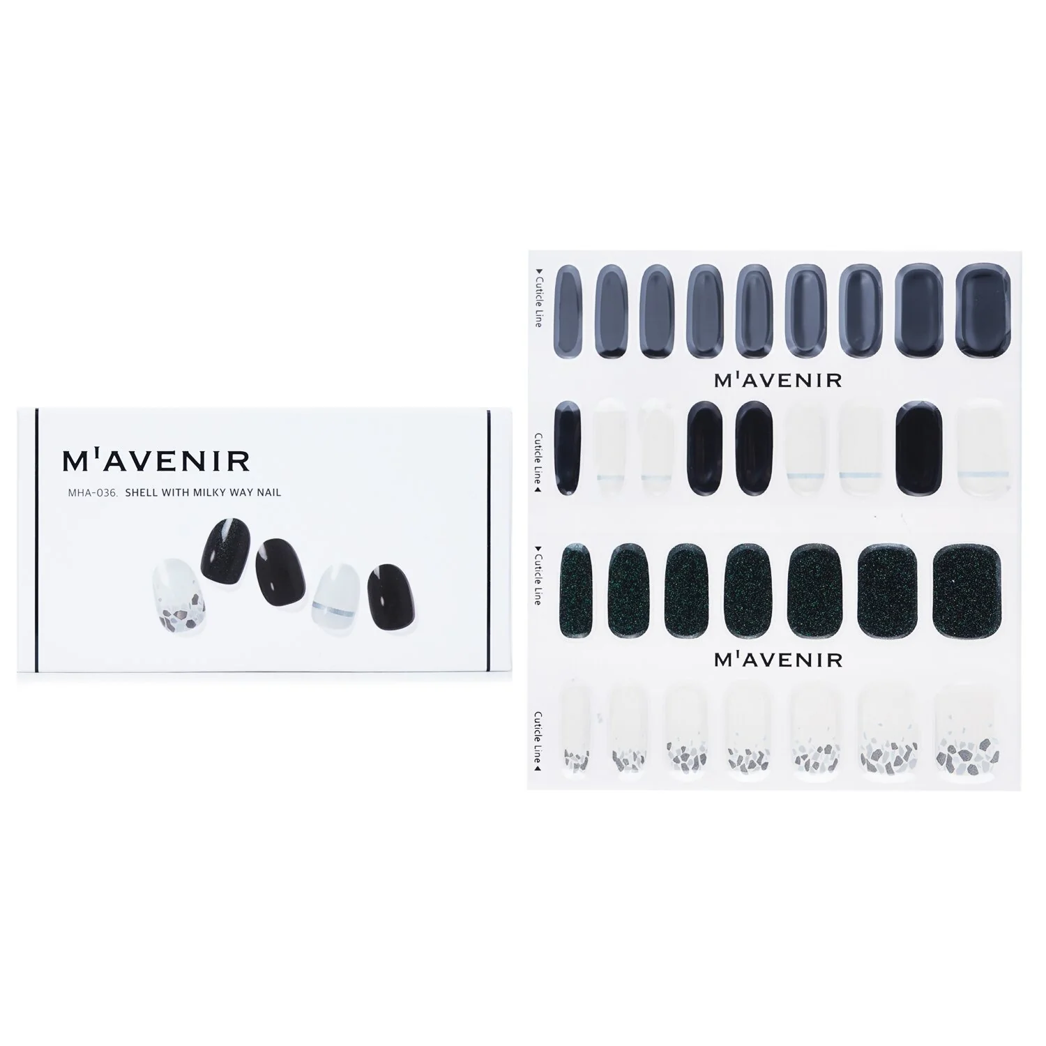 Mavenir Nail Sticker (Black) - # Shell With Milky Way Nail  32pcs - Olabens