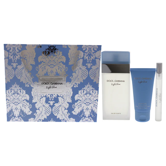 Dolce and Gabbana Light Blue by Dolce and Gabbana for Women - 3 Pc Gift Set 3.3oz EDT Spray, 10ml EDT Spray, 1.6oz Body Cream - Olabens