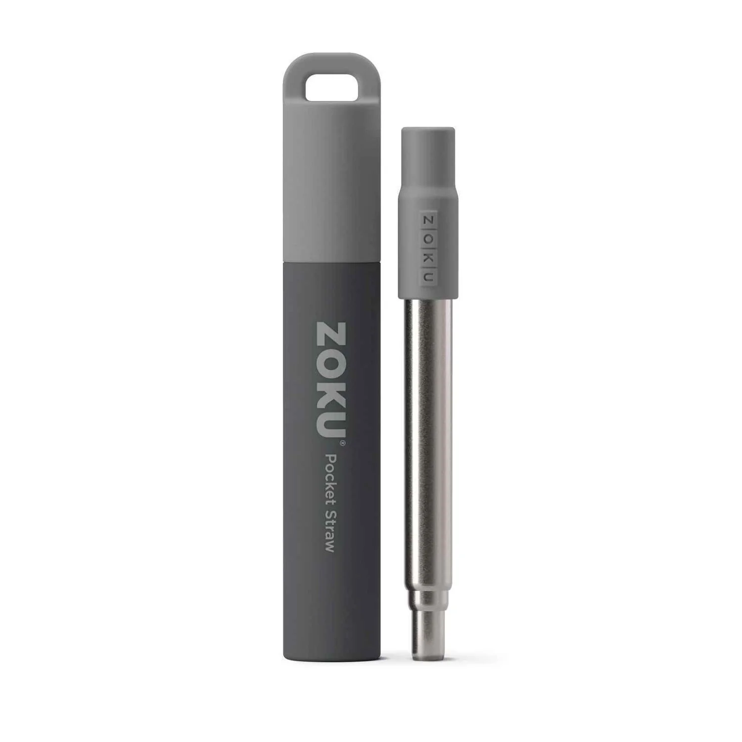 ZOKU Stainless Steel Reusable Pocket Straw  (Carrying Case & Cleaning Brush Included) - Grey  Fixed Size - Olabens